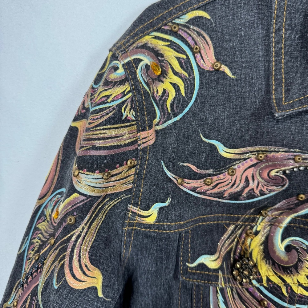 DG2 Diane Gilman Embellished Denim Jacket Women's Size M Charcoal Wash - Picture 9 of 10